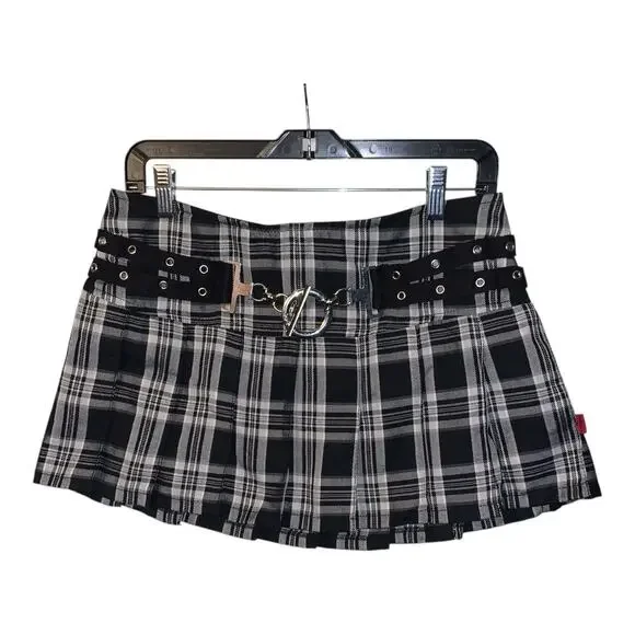 VTg Y2K Tripp NYC Black White Plaid Pleated Mini Skirt Goth Emo Punk Grunge M - Picture 3 of 10